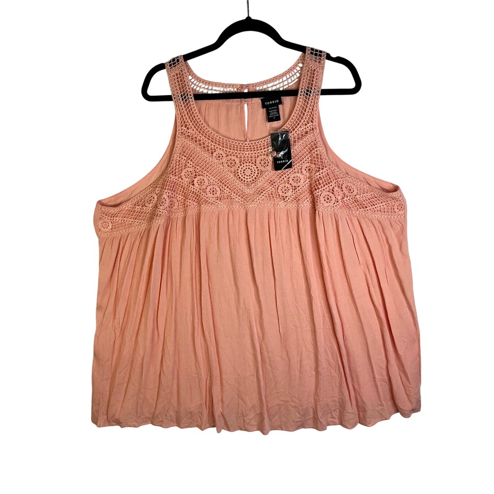 Torrid Crochet Tank Top Sleeveless Blouse Casual Peach Plus Size 3
